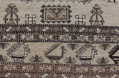 Persian Ardebil Carpet with three Octagon Medallions & Stylized Tribal Motifs. Vintage Ardebil carpet with Stylized tribal motifs in very Pale Green, Ivory, Mocha, Camel, Brown & Gray with three Octagon medallions. Keivan Woven Arts/ rug W22 - 0405, ... - Keivan Woven ArtsW22 - 0405 - 20109Rug