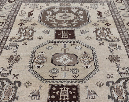 Persian Ardebil Carpet with three Octagon Medallions & Stylized Tribal Motifs. Vintage Ardebil carpet with Stylized tribal motifs in very Pale Green, Ivory, Mocha, Camel, Brown & Gray with three Octagon medallions. Keivan Woven Arts/ rug W22 - 0405, ... - Keivan Woven ArtsW22 - 0405 - 20109