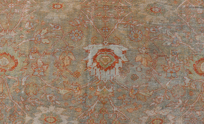 Antique Persian Distressed Sultanabad Rug in Light Green, Lt. Blue, Green, Red. Keivan Woven Arts / rug W22 - 0406 - 15480, country of origin / type: Iran / Sultanabad, circa 1900. Measures: 8'8 x 12'2 This beautiful distressed antique Persian Sult... - Keivan Woven ArtsW22 - 0406 - 15480 - 20115