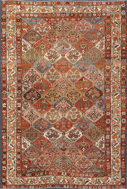 Measures: 12'1 x 18'0 Large Antique Bakhtiari Rug with Diamond Garden Design Keivan Woven Arts. rug W22 - 0801, Keivan Woven Arts country of origin / type: Iran / Bakhtiari, circa 1900. This magnificent Antique Bakhtiari Rug features an al... - Keivan Woven ArtsW22 - 0801 - 21221Rug