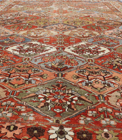 Measures: 12'1 x 18'0 Large Antique Bakhtiari Rug with Diamond Garden Design Keivan Woven Arts. rug W22 - 0801, Keivan Woven Arts country of origin / type: Iran / Bakhtiari, circa 1900. This magnificent Antique Bakhtiari Rug features an al... - Keivan Woven ArtsW22 - 0801 - 21221Rug