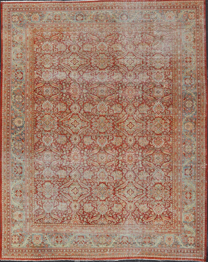 Antique Persian Sultanabad - Mahal with All - Over Sub - Geometric Design. Sultanabad - Mahal Antique rug, Keivan Woven Arts / rug W22 - 0802, country of origin / type: Persian / Sultanabad - Mahal, circa Early - 20th Century. Measures: 12'7 x 15'4 Thi... - Keivan Woven ArtsW22 - 0802 - 21102
