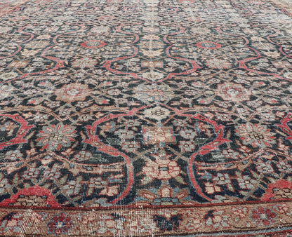 Large Antique Persian Large Tabriz Carpet with All Over Geometric Design, Large Persian Tabriz Antique Persian Tabriz Carpet with Geometric Design in Blue, charcoal, brown, soft Red, butter, green, cream and light blue. Keivan Woven Arts / rug W... - Keivan Woven ArtsW22 - 0803 - 22632