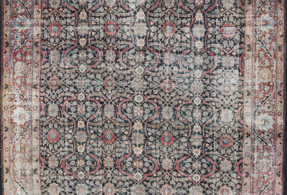 Large Antique Persian Large Tabriz Carpet with All Over Geometric Design, Large Persian Tabriz Antique Persian Tabriz Carpet with Geometric Design in Blue, charcoal, brown, soft Red, butter, green, cream and light blue. Keivan Woven Arts / rug W... - Keivan Woven ArtsW22 - 0803 - 22632Rug