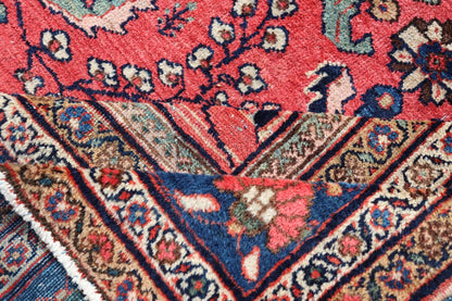 Antique Hand Knotted Persian Mahal Sultanabad rug with All - Over Florals On soft Red Filed and Royal blue border. Antique Hand Knotted Persian Mahal Sultanabad rug. Keivan Woven Arts/ rug/ W22 - 0804, country of origin / type: Iran / Mahal, circa 1... - Keivan Woven ArtsW22 - 0804 - 21559Rug