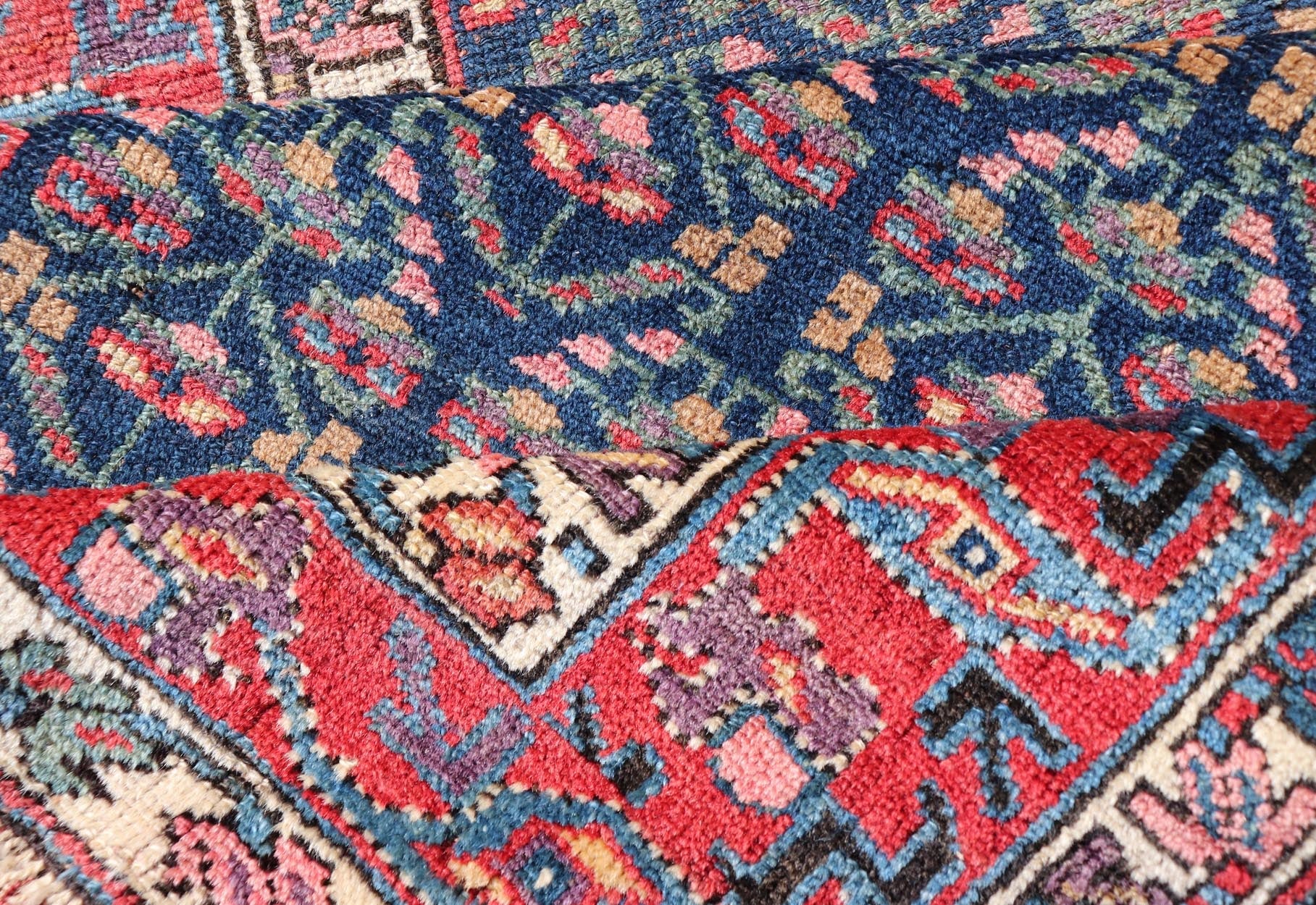 Measures: 3'6 x 17'3 Antique N.W. Persian Runner with Geometric Florals in Dark Blue and Red's. Keivan Woven Arts / rug W22 - 1003, country of origin / type: Iran / N.W. Persian Tribal, circa 1920. This Northwest Persian runner features a deep... - Keivan Woven ArtsW22 - 1003 - 21693Rug