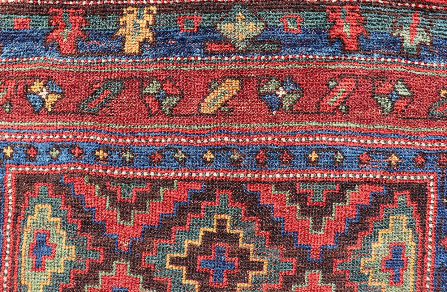 Mid 19th Century Sauj Bulak Kurd Carpet in soft Colors and Diamond Shapes. Antique Tribal Kurdish Rug With All - Over Tribal Motifs in Bright Colors. Keivan Woven Arts / rug/ W22 - 1004 country of origin / type: Persian / Kurdish, circa Mid - 19th Ce... - Keivan Woven ArtsW22 - 1004 - 22584Rug