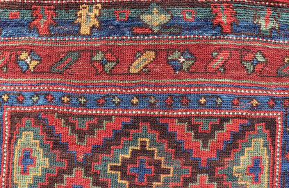 Mid 19th Century Sauj Bulak Kurd Carpet in soft Colors and Diamond Shapes. Antique Tribal Kurdish Rug With All - Over Tribal Motifs in Bright Colors. Keivan Woven Arts / rug/ W22 - 1004 country of origin / type: Persian / Kurdish, circa Mid - 19th Ce... - Keivan Woven ArtsW22 - 1004 - 22584Rug