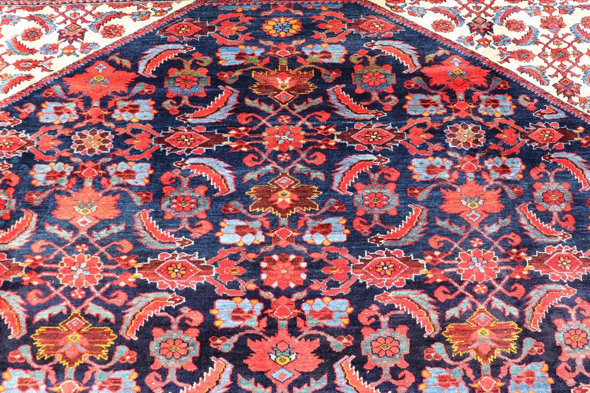 Large North West Finely Woven Persian Herati Rug in Excellent Condition. Antique Large Persian N.W. Carpet very finely woven and excellent pile and colors in Orange red, blue, ivory. Keivan Woven Arts / rug / W22 - 1005 , country of origin / type:... - Keivan Woven ArtsW22 - 1005 - 21699Rug