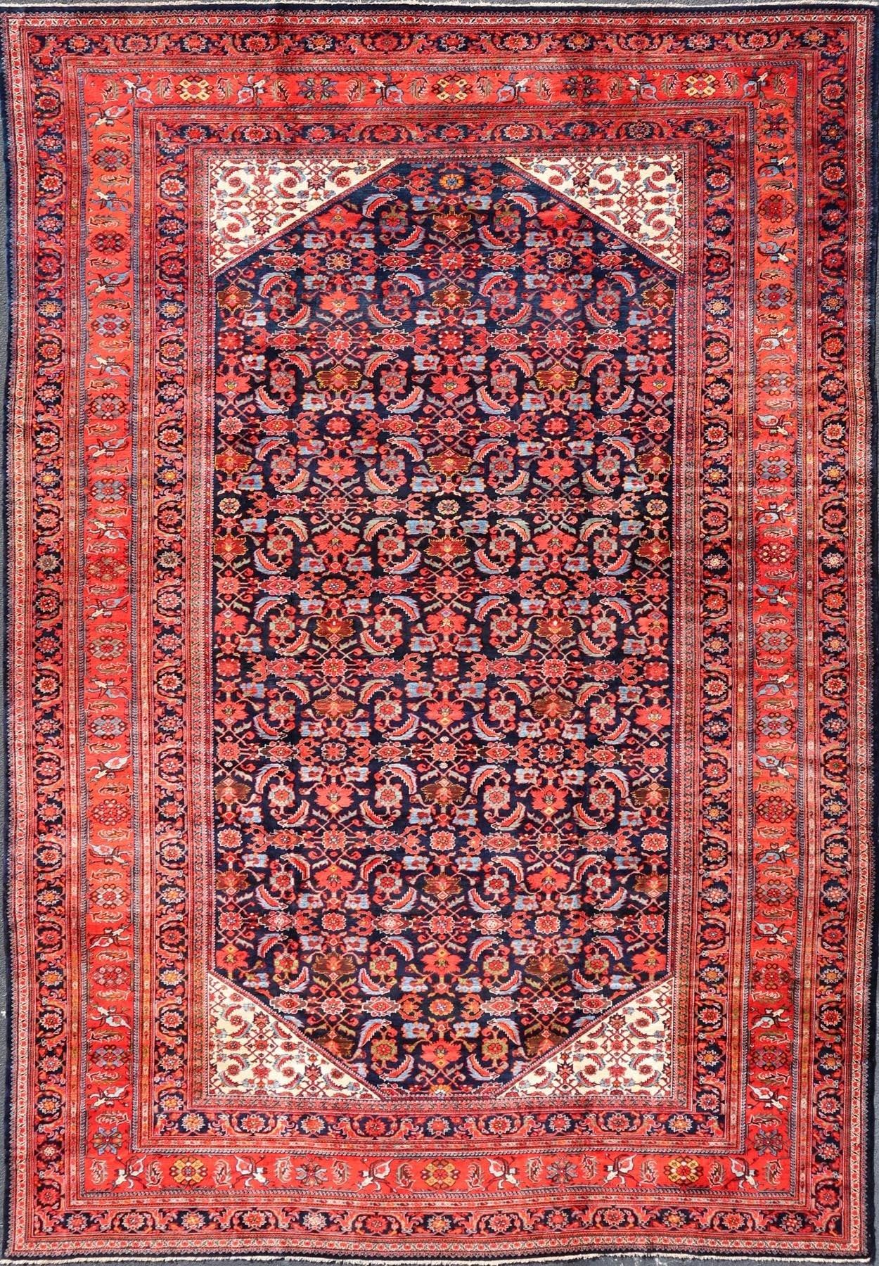 Large North West Finely Woven Persian Herati Rug in Excellent Condition. Antique Large Persian N.W. Carpet very finely woven and excellent pile and colors in Orange red, blue, ivory. Keivan Woven Arts / rug / W22 - 1005 , country of origin / type:... - Keivan Woven ArtsW22 - 1005 - 21699Rug