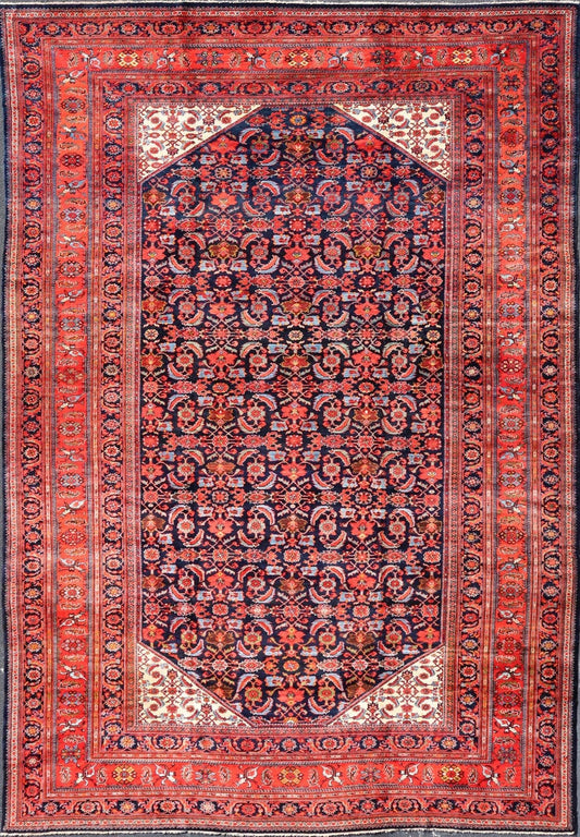 Large North West Finely Woven Persian Herati Rug in Excellent Condition. Antique Large Persian N.W. Carpet very finely woven and excellent pile and colors in Orange red, blue, ivory. Keivan Woven Arts / rug / W22 - 1005 , country of origin / type:... - Keivan Woven ArtsW22 - 1005 - 21699