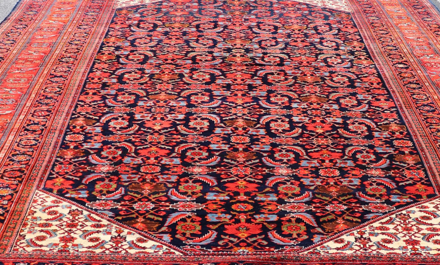 Large North West Finely Woven Persian Herati Rug in Excellent Condition. Antique Large Persian N.W. Carpet very finely woven and excellent pile and colors in Orange red, blue, ivory. Keivan Woven Arts / rug / W22 - 1005 , country of origin / type:... - Keivan Woven ArtsW22 - 1005 - 21699Rug