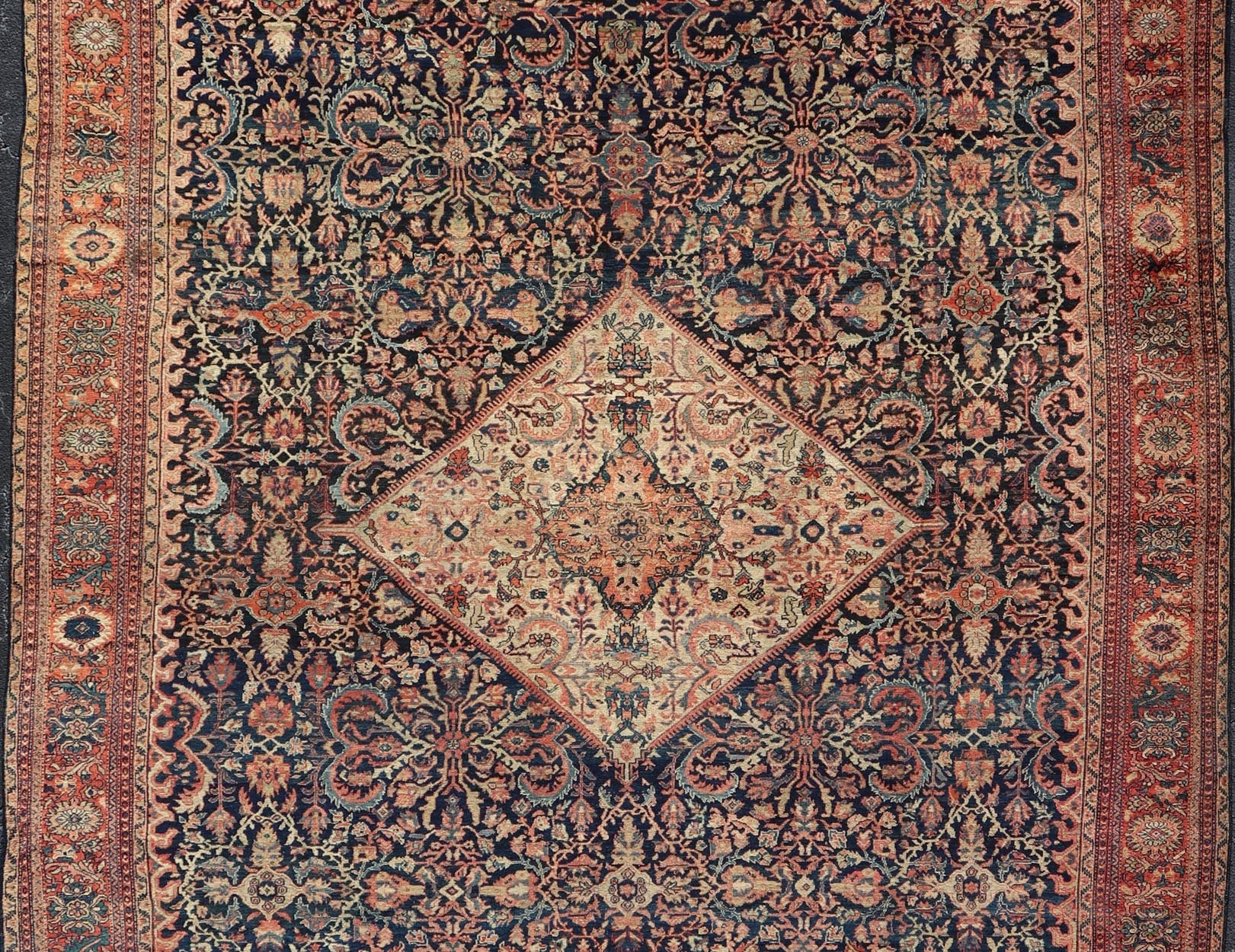 Antique Persian Sultanabad Rug in Herati Design with Ivory, Red, Blue & Green in medallion Design. Antique Persian Sultanabad Rug in Herati Design. Country of Origin: Iran; Type: Sultanabad; Design: Floral, Floral Medallion, All - Over; Keivan Wo... - Keivan Woven ArtsW22 - 1102 - 21657Rug