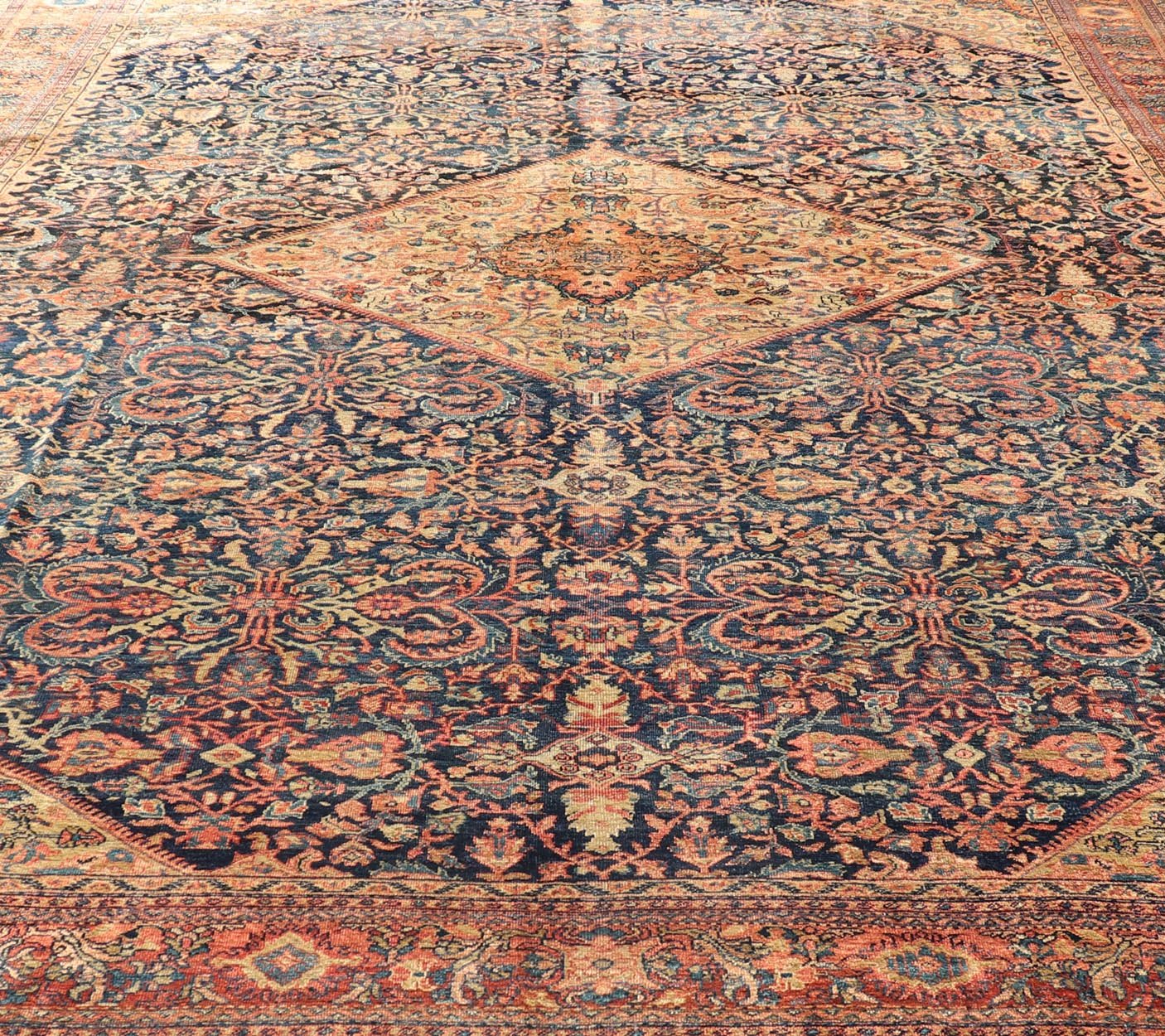 Antique Persian Sultanabad Rug in Herati Design with Ivory, Red, Blue & Green in medallion Design. Antique Persian Sultanabad Rug in Herati Design. Country of Origin: Iran; Type: Sultanabad; Design: Floral, Floral Medallion, All - Over; Keivan Wo... - Keivan Woven ArtsW22 - 1102 - 21657Rug