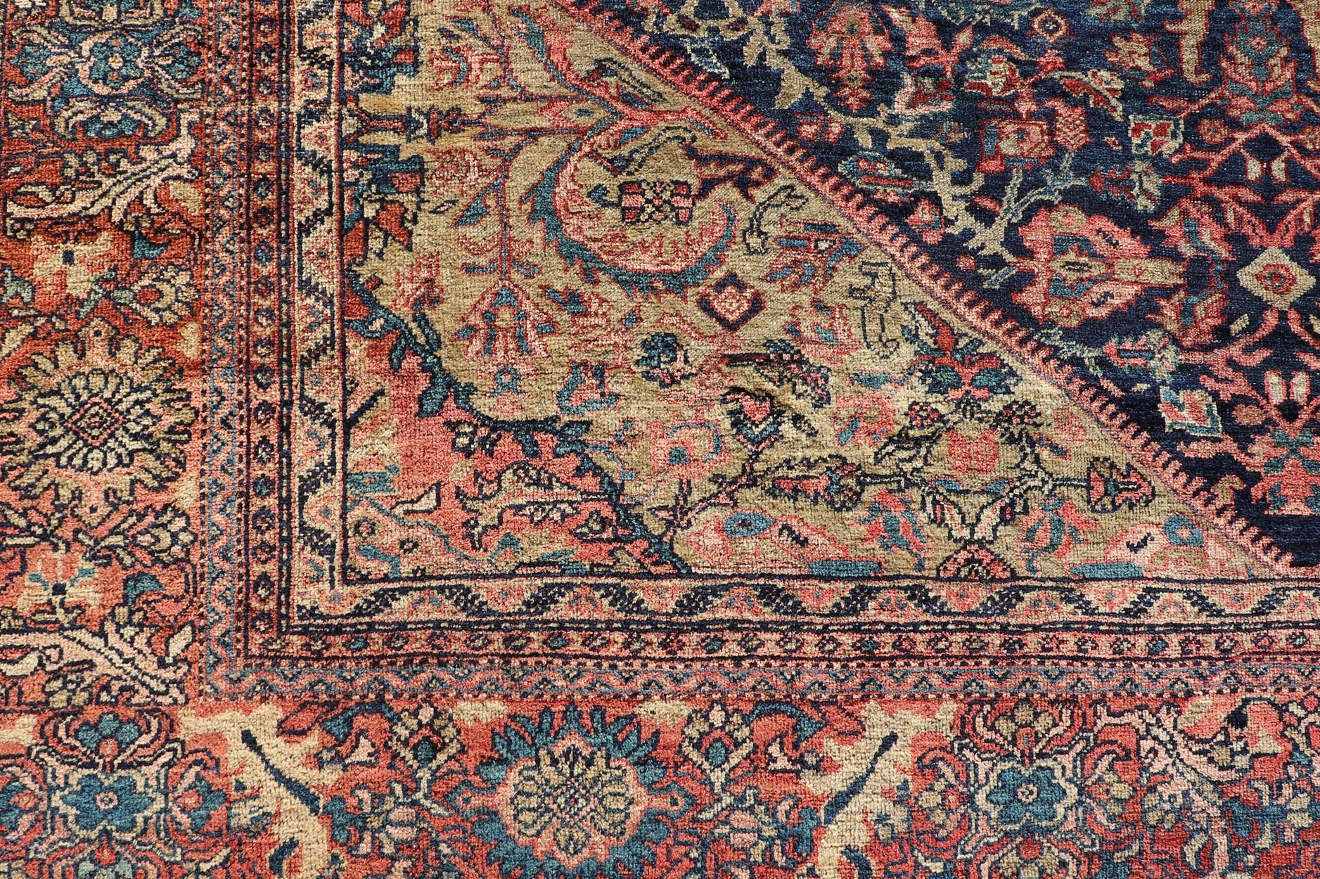 Antique Persian Sultanabad Rug in Herati Design with Ivory, Red, Blue & Green in medallion Design. Antique Persian Sultanabad Rug in Herati Design. Country of Origin: Iran; Type: Sultanabad; Design: Floral, Floral Medallion, All - Over; Keivan Wo... - Keivan Woven ArtsW22 - 1102 - 21657Rug