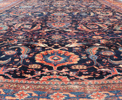 Measures: 13'8 x 18'0 Antique Persian Sultanabad - Mahal Rug with Dark Navy Field and Multi Colors. Keivan Woven Arts / rug W22 - 1103, country of origin / type: Iran / Sultanabad, circa 1880s This antique Persian Sultanabad Mahal rug (circa 1880s) ... - Keivan Woven ArtsW22 - 1103 - 21663Rug