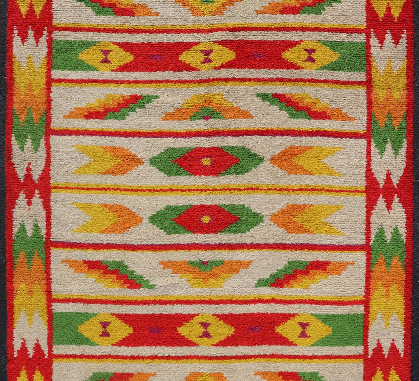 Vintage Moroccan Rug with All - Over Tribal Motif Design In Red, Green & Yellow. Keivan Woven Arts / rug W22 - 1200, country of origin / type: Morocco / Tribal, circa mid - 20th century. Measures: 5'10 x 8'11 This Moroccan rug has an all - over motif ge... - Keivan Woven ArtsW22 - 1200 - 22638Rug