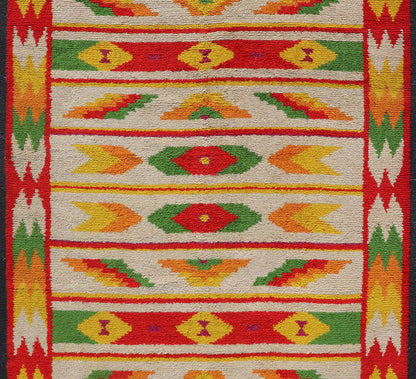 Vintage Moroccan Rug with All - Over Tribal Motif Design In Red, Green & Yellow. Keivan Woven Arts / rug W22 - 1200, country of origin / type: Morocco / Tribal, circa mid - 20th century. Measures: 5'10 x 8'11 This Moroccan rug has an all - over motif ge... - Keivan Woven ArtsW22 - 1200 - 22638Rug