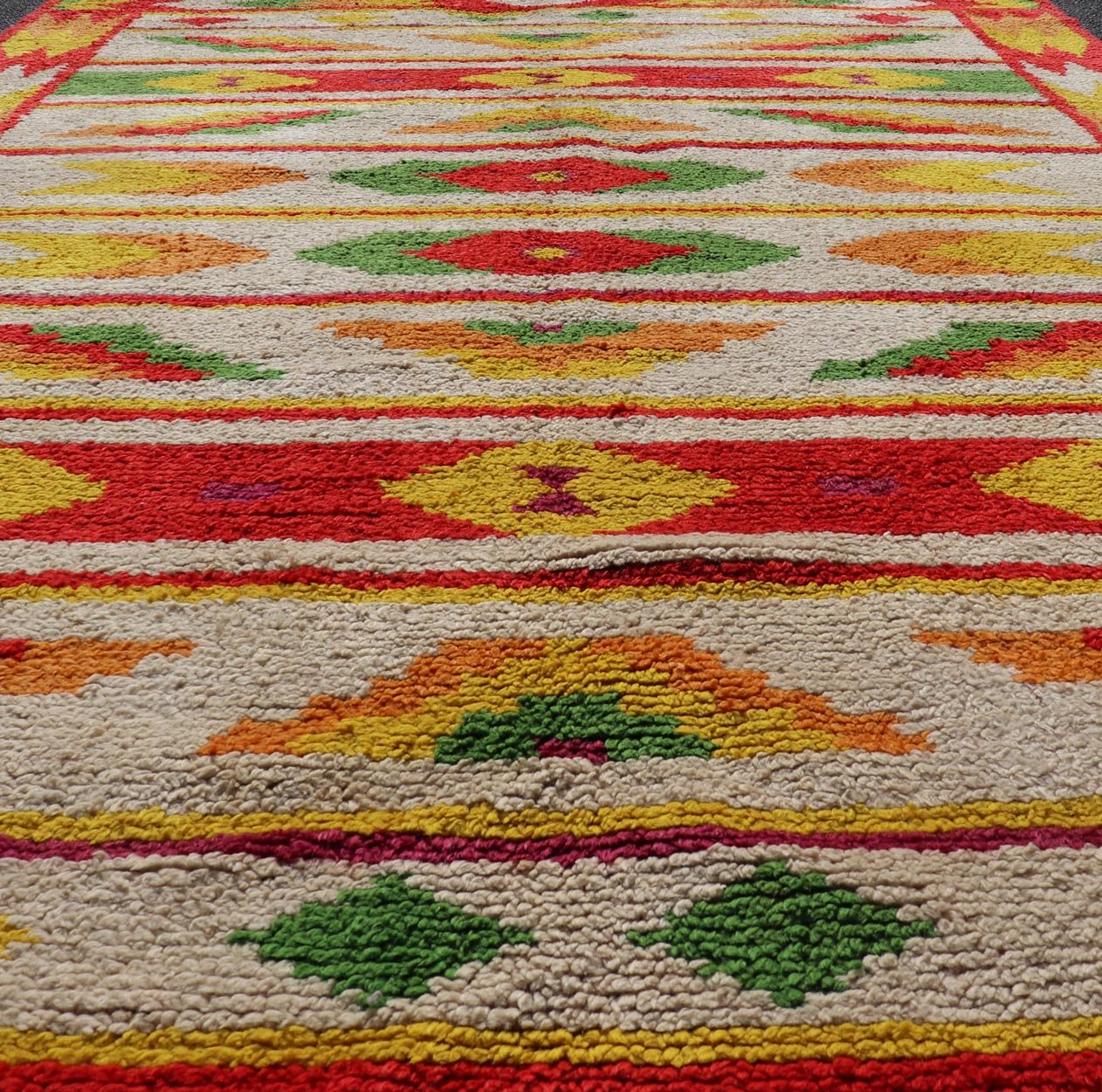 Vintage Moroccan Rug with All - Over Tribal Motif Design In Red, Green & Yellow. Keivan Woven Arts / rug W22 - 1200, country of origin / type: Morocco / Tribal, circa mid - 20th century. Measures: 5'10 x 8'11 This Moroccan rug has an all - over motif ge... - Keivan Woven ArtsW22 - 1200 - 22638Rug
