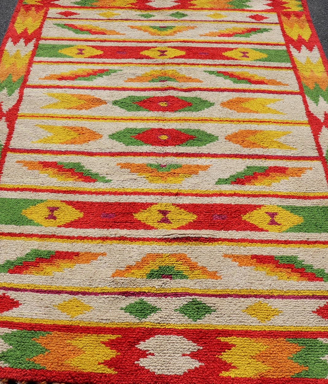 Vintage Moroccan Rug with All - Over Tribal Motif Design In Red, Green & Yellow. Keivan Woven Arts / rug W22 - 1200, country of origin / type: Morocco / Tribal, circa mid - 20th century. Measures: 5'10 x 8'11 This Moroccan rug has an all - over motif ge... - Keivan Woven ArtsW22 - 1200 - 22638Rug