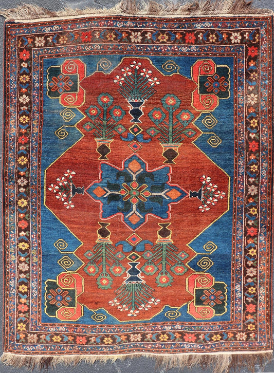 Antique 19th century N.W. Persian Rug with Geometrics in Terracotta Red, Royal Blue, brown & Green. Keivan Woven Arts / W22 - 1201, country of origin / type: Iran / N.W. Persian, circa 1890. Measures: 5'2 x 7'0 This late 19th century antiq... - Keivan Woven ArtsW22 - 1201 - 22644Rug