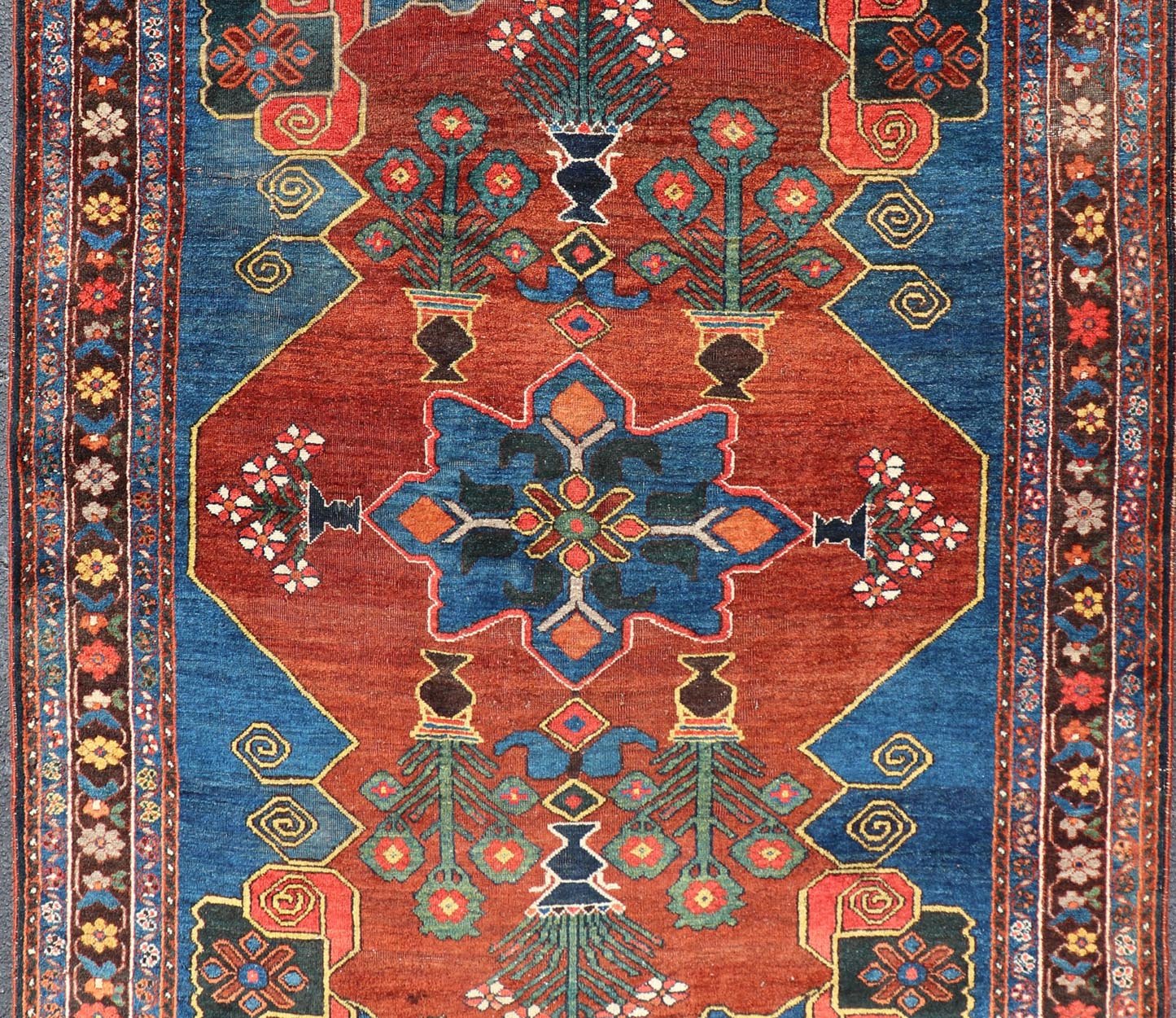 Antique 19th century N.W. Persian Rug with Geometrics in Terracotta Red, Royal Blue, brown & Green. Keivan Woven Arts / W22 - 1201, country of origin / type: Iran / N.W. Persian, circa 1890. Measures: 5'2 x 7'0 This late 19th century antiq... - Keivan Woven ArtsW22 - 1201 - 22644Rug