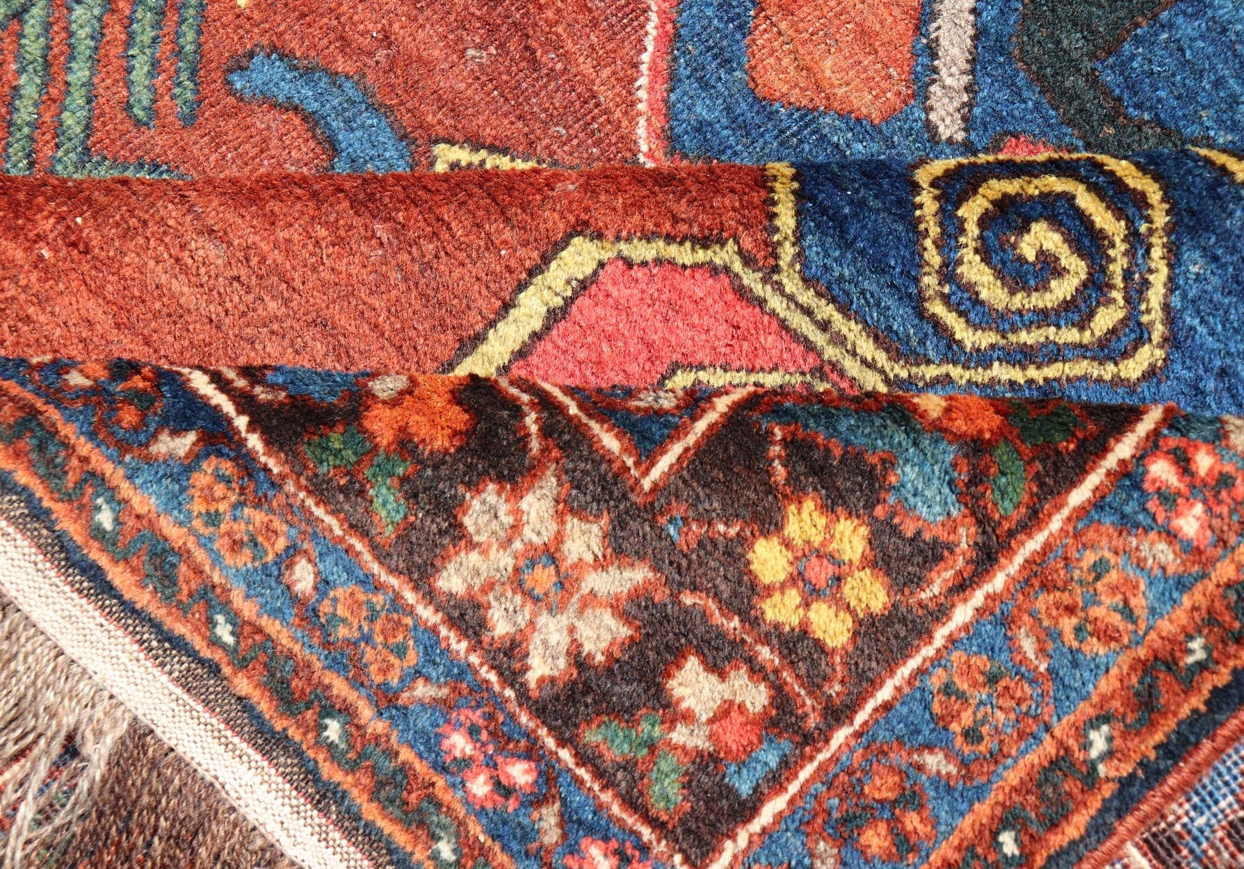 Antique 19th century N.W. Persian Rug with Geometrics in Terracotta Red, Royal Blue, brown & Green. Keivan Woven Arts / W22 - 1201, country of origin / type: Iran / N.W. Persian, circa 1890. Measures: 5'2 x 7'0 This late 19th century antiq... - Keivan Woven ArtsW22 - 1201 - 22644Rug