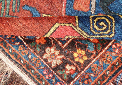 Antique 19th century N.W. Persian Rug with Geometrics in Terracotta Red, Royal Blue, brown & Green. Keivan Woven Arts / W22 - 1201, country of origin / type: Iran / N.W. Persian, circa 1890. Measures: 5'2 x 7'0 This late 19th century antiq... - Keivan Woven ArtsW22 - 1201 - 22644Rug