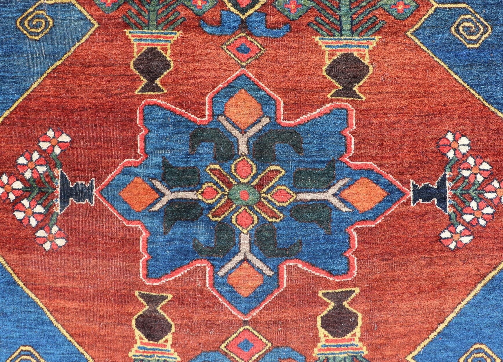 Antique 19th century N.W. Persian Rug with Geometrics in Terracotta Red, Royal Blue, brown & Green. Keivan Woven Arts / W22 - 1201, country of origin / type: Iran / N.W. Persian, circa 1890. Measures: 5'2 x 7'0 This late 19th century antiq... - Keivan Woven ArtsW22 - 1201 - 22644Rug