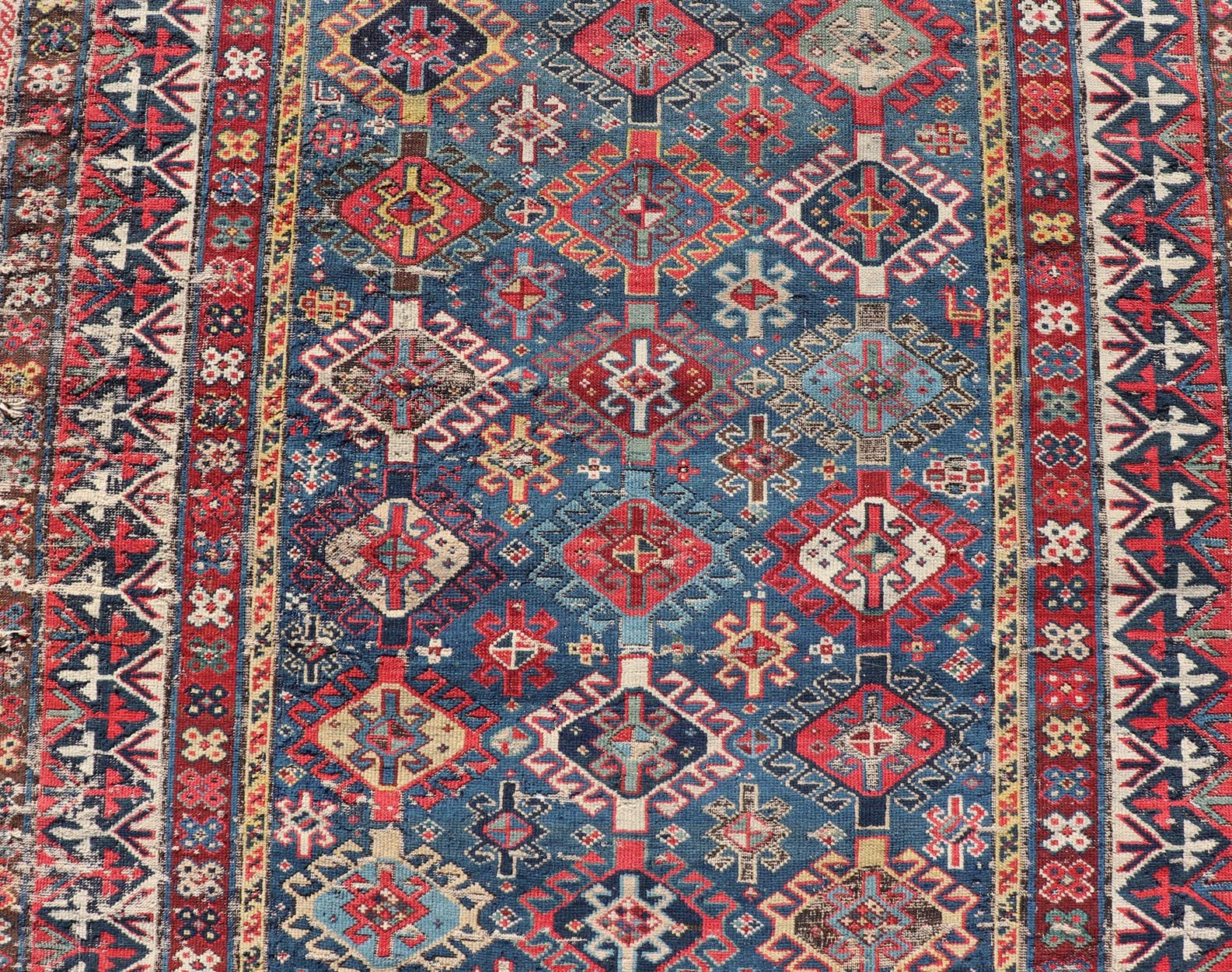 Antique Fine Caucasian Shirvan Rug in Blue with Repeating Tribal Design. Finely Woven Antique Caucasian Shirvan Rug in Blue with All - Over repeating diamond and other Tribal elements. Keivan Woven Arts / rug W22 - 1202, country of origin / type: Caucasus ... - Keivan Woven ArtsW22 - 1202 - 22650