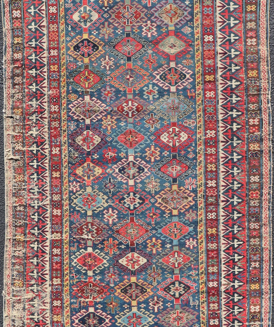 Antique Fine Caucasian Shirvan Rug in Blue with Repeating Tribal Design. Finely Woven Antique Caucasian Shirvan Rug in Blue with All - Over repeating diamond and other Tribal elements. Keivan Woven Arts / rug W22 - 1202, country of origin / type: Caucasus ... - Keivan Woven ArtsW22 - 1202 - 22650