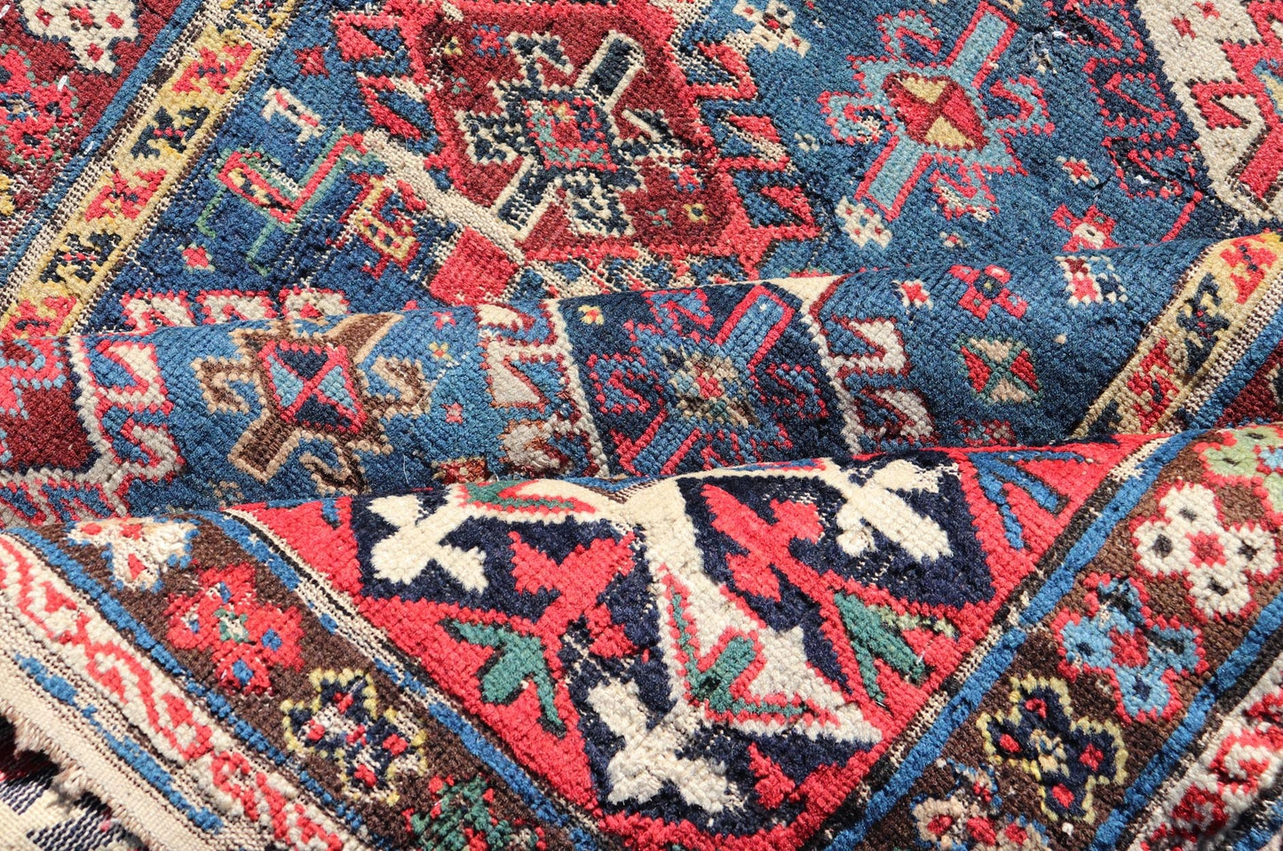 Antique Fine Caucasian Shirvan Rug in Blue with Repeating Tribal Design. Finely Woven Antique Caucasian Shirvan Rug in Blue with All - Over repeating diamond and other Tribal elements. Keivan Woven Arts / rug W22 - 1202, country of origin / type: Caucasus ... - Keivan Woven ArtsW22 - 1202 - 22650