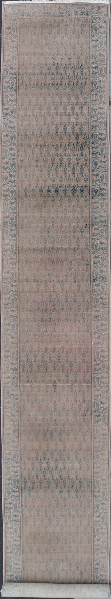 Measures: 2'6 x 18'8 Seraband Runner with Intricate Pattern in Light Blue by Keivan Woven Arts. Keivan Woven Arts / rug / W22 - 1203/ Iran Early 20th Century. A traditional Seraband runner, known for its refined elegance and intricate... - Keivan Woven ArtsW22 - 1203 - 22656Rug