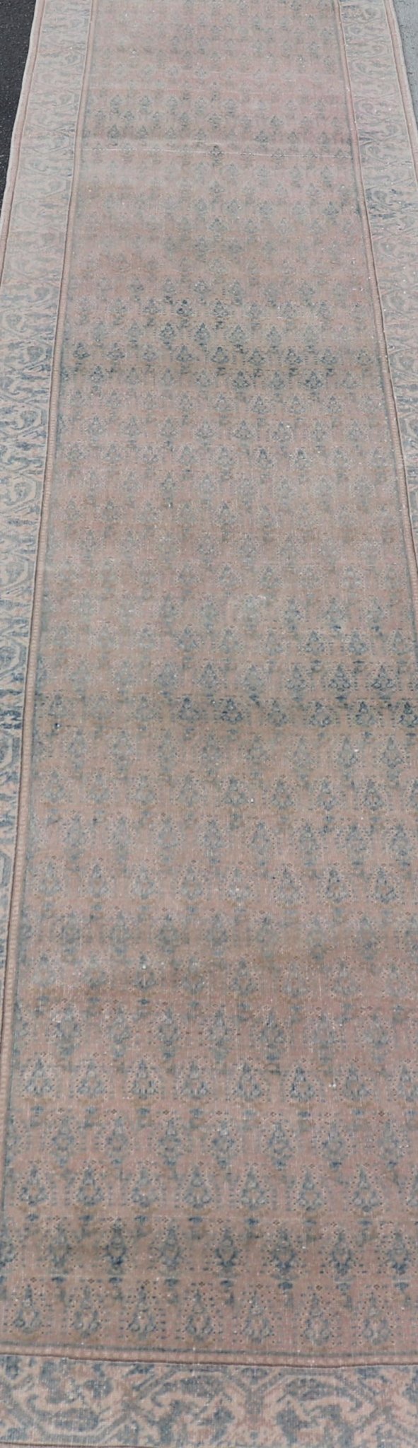 Measures: 2'6 x 18'8 Seraband Runner with Intricate Pattern in Light Blue by Keivan Woven Arts. Keivan Woven Arts / rug / W22 - 1203/ Iran Early 20th Century. A traditional Seraband runner, known for its refined elegance and intricate... - Keivan Woven ArtsW22 - 1203 - 22656Rug