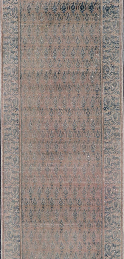 Measures: 2'6 x 18'8 Seraband Runner with Intricate Pattern in Light Blue by Keivan Woven Arts. Keivan Woven Arts / rug / W22 - 1203/ Iran Early 20th Century. A traditional Seraband runner, known for its refined elegance and intricate... - Keivan Woven ArtsW22 - 1203 - 22656Rug