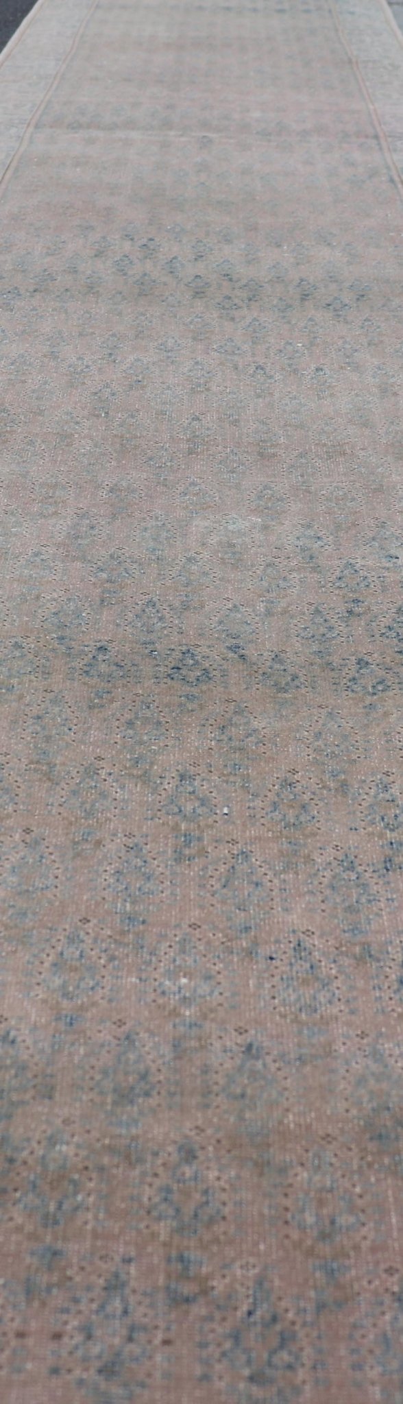 Measures: 2'6 x 18'8 Seraband Runner with Intricate Pattern in Light Blue by Keivan Woven Arts. Keivan Woven Arts / rug / W22 - 1203/ Iran Early 20th Century. A traditional Seraband runner, known for its refined elegance and intricate... - Keivan Woven ArtsW22 - 1203 - 22656Rug