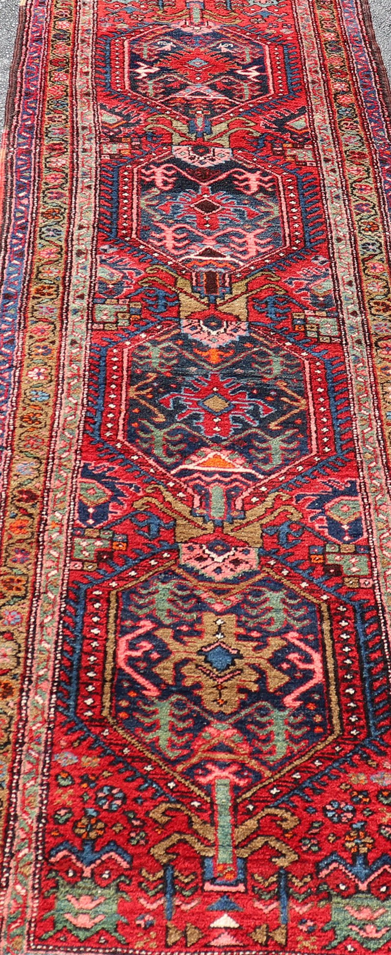 Measures: 2'11 x 10'5 Persian Antique Heriz Runner with All - Over Sub - Geometric Medallion Design. Keivan Woven Arts / rug W22 - 1204, country of origin / type: Persian / Heriz, circa Early - 20th Century. This Antique Persian Heriz runner features a ... - Keivan Woven ArtsW22 - 1204 - 22662