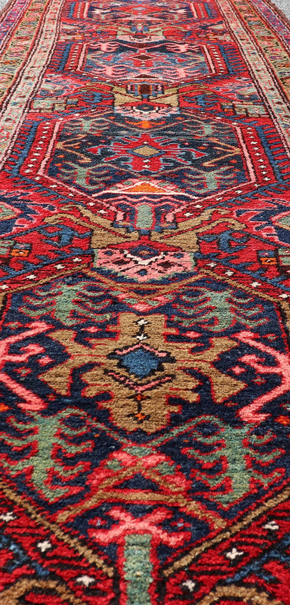 Measures: 2'11 x 10'5 Persian Antique Heriz Runner with All - Over Sub - Geometric Medallion Design. Keivan Woven Arts / rug W22 - 1204, country of origin / type: Persian / Heriz, circa Early - 20th Century. This Antique Persian Heriz runner features a ... - Keivan Woven ArtsW22 - 1204 - 22662Rug