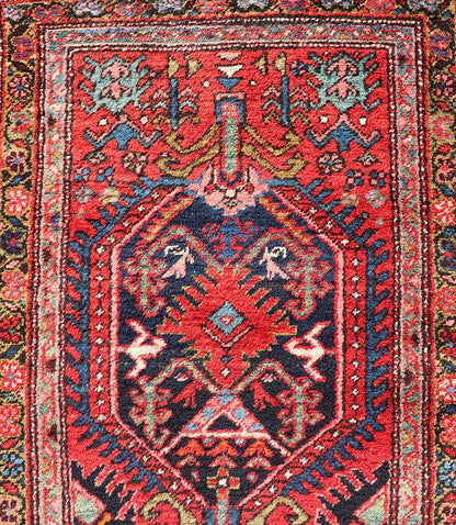 Measures: 2'11 x 10'5 Persian Antique Heriz Runner with All - Over Sub - Geometric Medallion Design. Keivan Woven Arts / rug W22 - 1204, country of origin / type: Persian / Heriz, circa Early - 20th Century. This Antique Persian Heriz runner features a ... - Keivan Woven ArtsW22 - 1204 - 22662