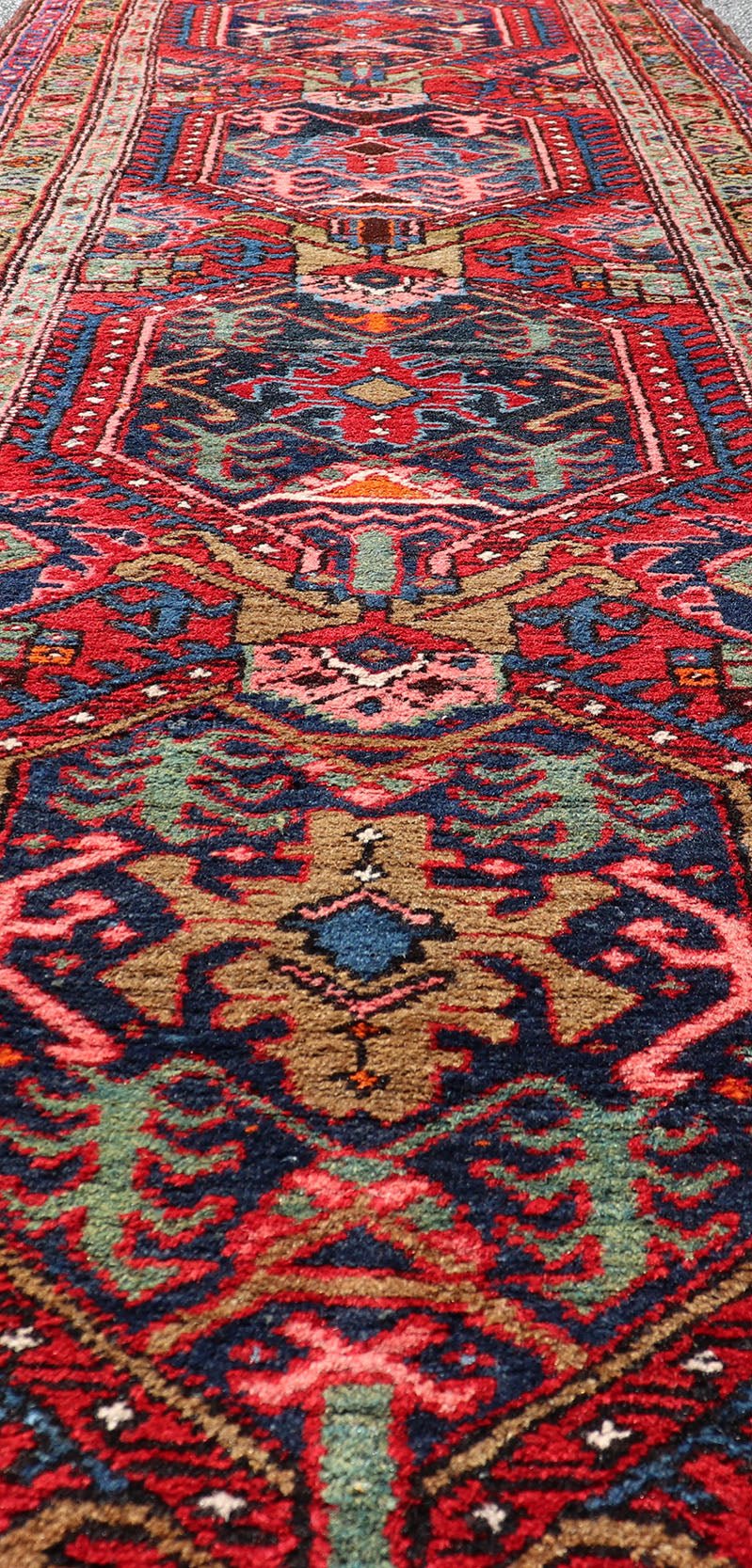 Measures: 2'11 x 10'5 Persian Antique Heriz Runner with All - Over Sub - Geometric Medallion Design. Keivan Woven Arts / rug W22 - 1204, country of origin / type: Persian / Heriz, circa Early - 20th Century. This Antique Persian Heriz runner features a ... - Keivan Woven ArtsW22 - 1204 - 22662