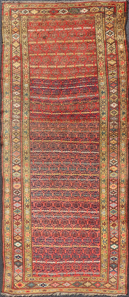 Antique Persian Kurdish Bidjar Gallery Rug with Repeating Paisley Design. Antique Bidjar wide Runner. Antique Persian Kurdish Bidjar Gallery Rug, Keivan Woven Arts; rug W22 - 1206; country of origin / type: Persian / Bidjar, circa 1900. Measures: ... - Keivan Woven ArtsW22 - 1206 - 22668