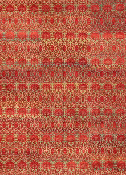 Measures: 9'11 x 13'0. Green and red vintage Turkish tribal ottoman rug with repeating design. Keivan Woven Arts / rug WL - 269742, country of origin / type: Turkey / Ottoman, circa 1990 Handwoven in Turkey, this one - of - a - kind vintage Ottoman r... - Keivan Woven ArtsWL - 269742 - 1969Rug