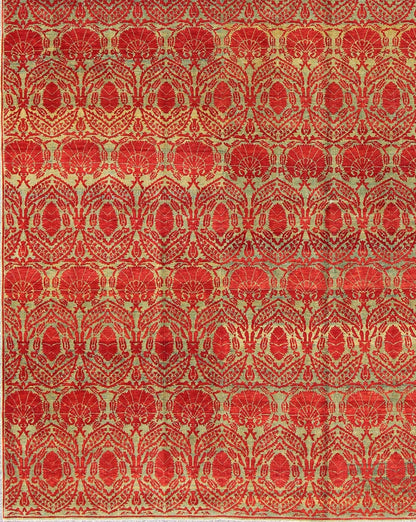 Measures: 9'11 x 13'0. Green and red vintage Turkish tribal ottoman rug with repeating design. Keivan Woven Arts / rug WL - 269742, country of origin / type: Turkey / Ottoman, circa 1990 Handwoven in Turkey, this one - of - a - kind vintage Ottoman r... - Keivan Woven ArtsWL - 269742 - 1969Rug
