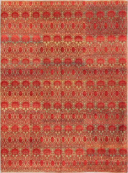 Measures: 9'11 x 13'0. Green and red vintage Turkish tribal ottoman rug with repeating design. Keivan Woven Arts / rug WL - 269742, country of origin / type: Turkey / Ottoman, circa 1990 Handwoven in Turkey, this one - of - a - kind vintage Ottoman r... - Keivan Woven ArtsWL - 269742 - 1969Rug