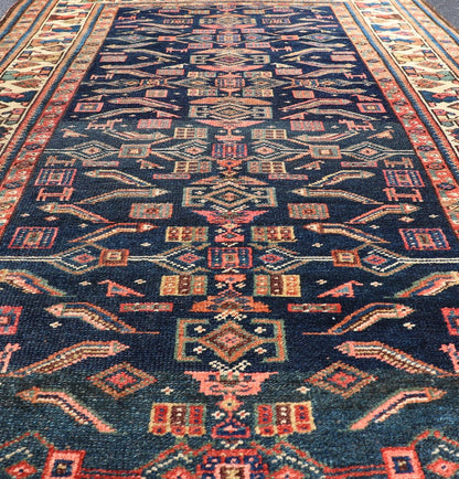 Antique Kurdish Rug With All - Over Geometric Design on a Blue Background. Country of Origin: Iran; Type: Kurdish; Design: Tribal, Floral, Tribal Motif; Keivan Woven Arts: Rug X23 - 0103. Measures: 4'6 x 8'0 This antique rug from Persia features ge... - Keivan Woven ArtsX23 - 0103 - 24211