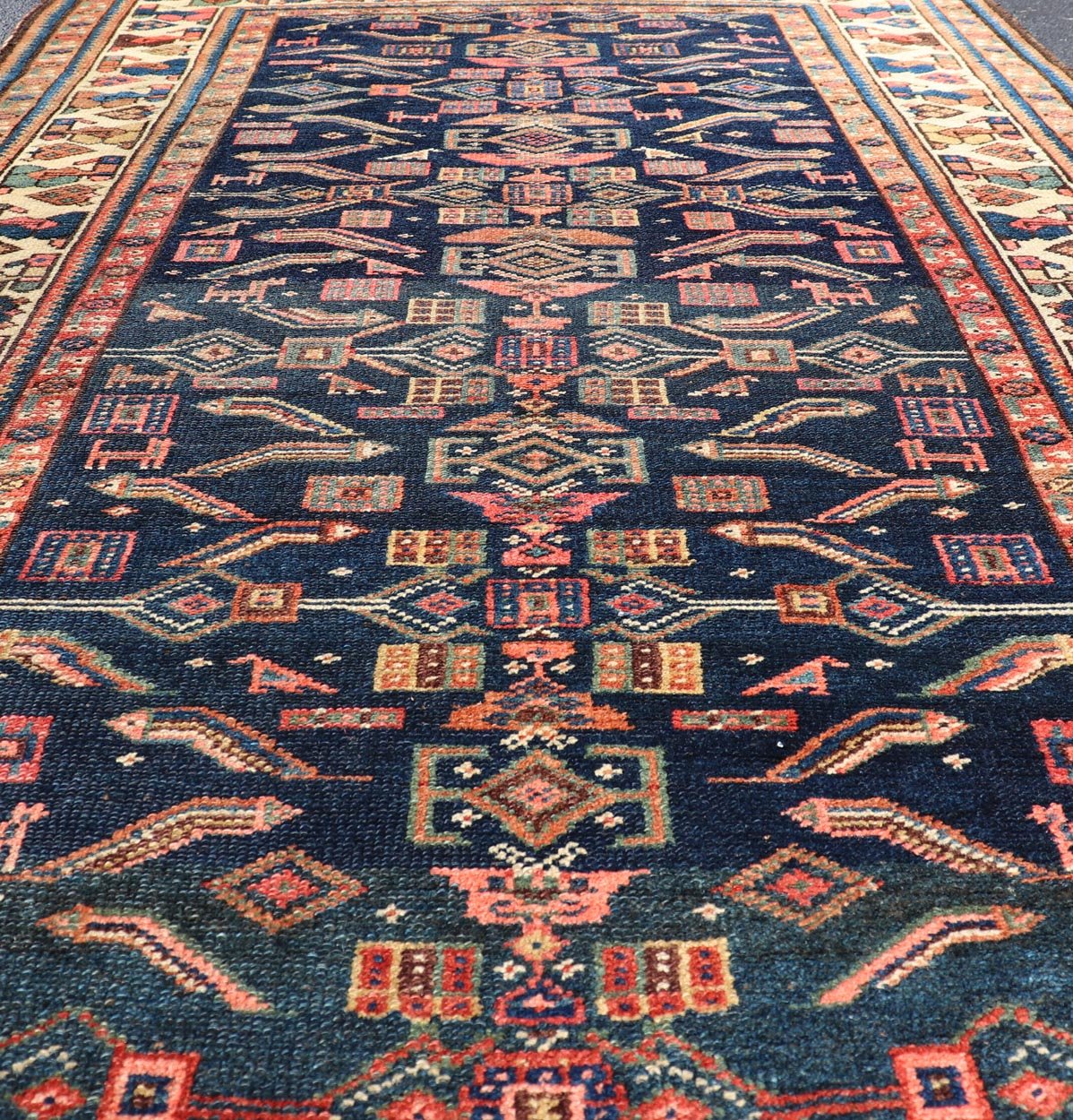 Antique Kurdish Rug With All - Over Geometric Design on a Blue Background. Country of Origin: Iran; Type: Kurdish; Design: Tribal, Floral, Tribal Motif; Keivan Woven Arts: Rug X23 - 0103. Measures: 4'6 x 8'0 This antique rug from Persia features ge... - Keivan Woven ArtsX23 - 0103 - 24211Rug
