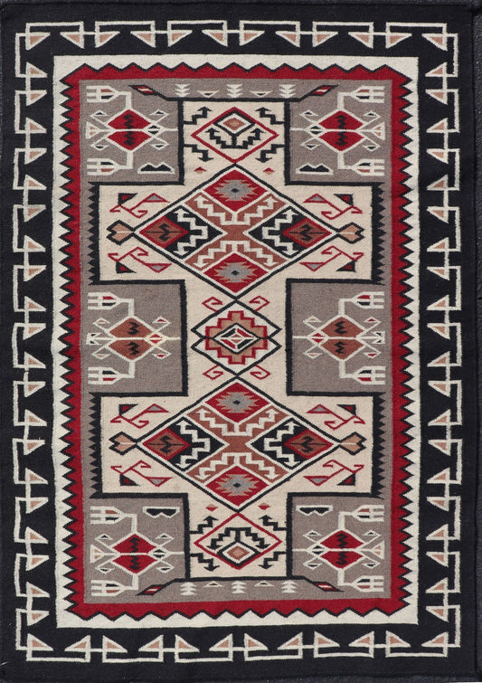 Vintage Hand Woven Navajo Design Rug with Geometric design in Gray, Ivory, Black, and Red Vintage Hand Woven Navajo Style Rug in Gray, Ivory, Black, and Red. Keivan Woven Arts/ rug/ X23 - 0104, country of origin / type: America / Navajo, circa 198... - Keivan Woven ArtsX23 - 0104 - 23181