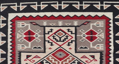 Vintage Hand Woven Navajo Design Rug with Geometric design in Gray, Ivory, Black, and Red Vintage Hand Woven Navajo Style Rug in Gray, Ivory, Black, and Red. Keivan Woven Arts/ rug/ X23 - 0104, country of origin / type: America / Navajo, circa 198... - Keivan Woven ArtsX23 - 0104 - 23181Rug