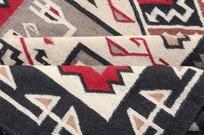 Vintage Hand Woven Navajo Design Rug with Geometric design in Gray, Ivory, Black, and Red Vintage Hand Woven Navajo Style Rug in Gray, Ivory, Black, and Red. Keivan Woven Arts/ rug/ X23 - 0104, country of origin / type: America / Navajo, circa 198... - Keivan Woven ArtsX23 - 0104 - 23181Rug