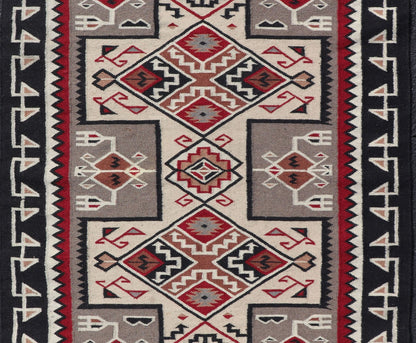Vintage Hand Woven Navajo Design Rug with Geometric design in Gray, Ivory, Black, and Red Vintage Hand Woven Navajo Style Rug in Gray, Ivory, Black, and Red. Keivan Woven Arts/ rug/ X23 - 0104, country of origin / type: America / Navajo, circa 198... - Keivan Woven ArtsX23 - 0104 - 23181Rug